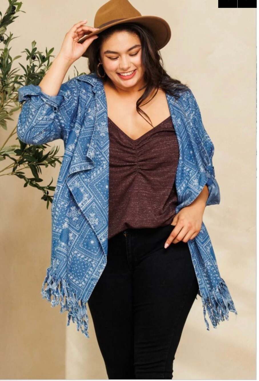 LONG ADJUSTABLE SLEEVE OPEN TENCEL CARDI WITH FRIINGE – ,